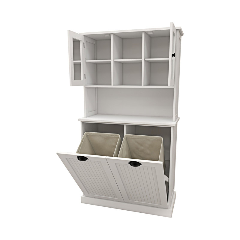 Aspasios Two-Compartment Tilt-Out Dirty Laundry Basket Tall Bathroom Cabinet with 2 Adjustable Shelves, White