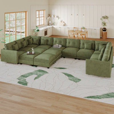 14 Seat Corduroy Convertible Modular Sectional Sofa With Storage, 12 Back Cushion 12 Throw Pillow