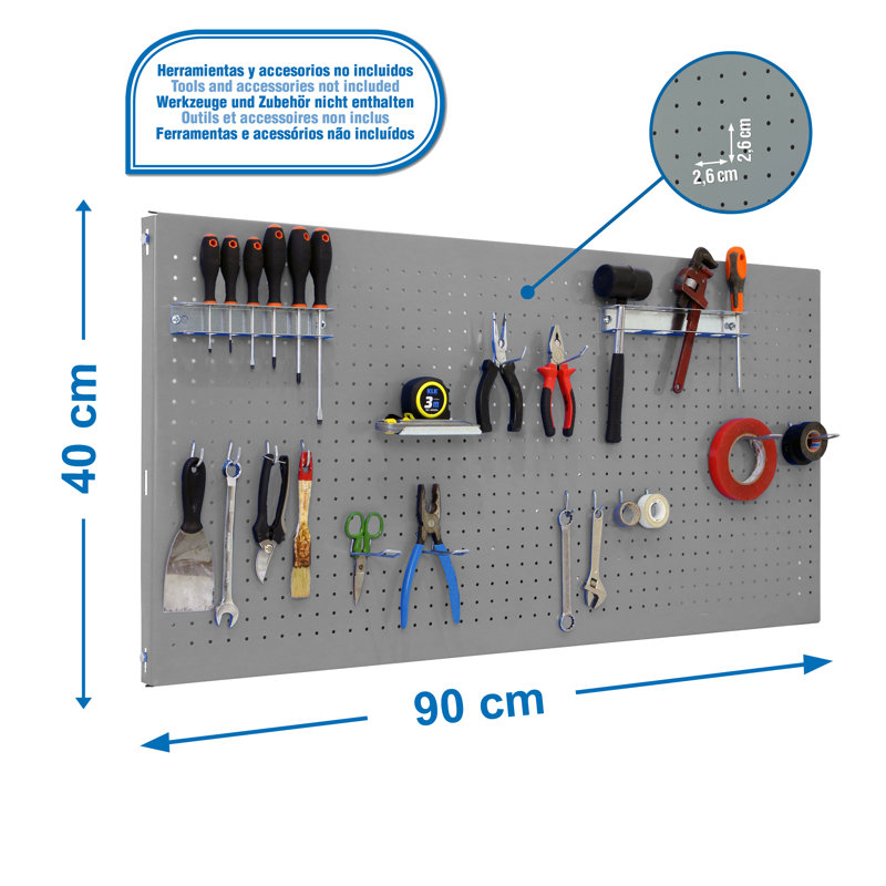 Tool Holder, 40cm H x 90cm W x 3.5cm D, Grey