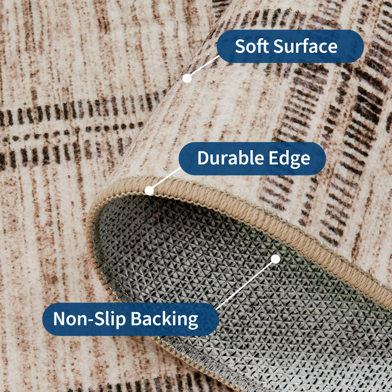 Modern Washable Area Rug Geometric Checkered Low Pile Non-Slip for Living Room Bedroom Dining Room Office Camel 8x10ft, Camel
