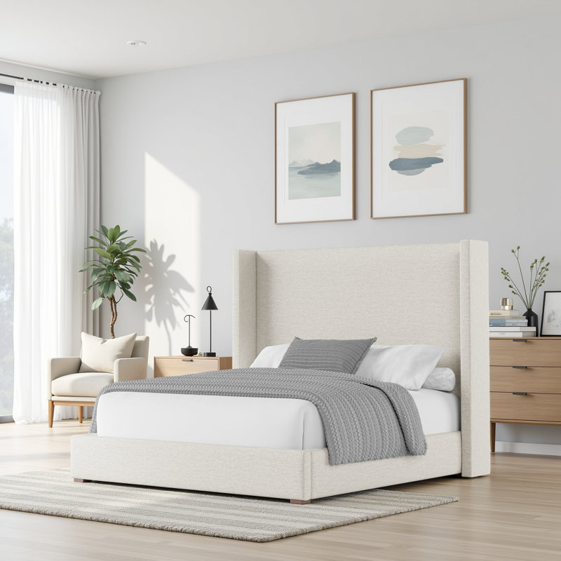 Esparto Upholstered Wingback Bed, Off White Revolution®, King
