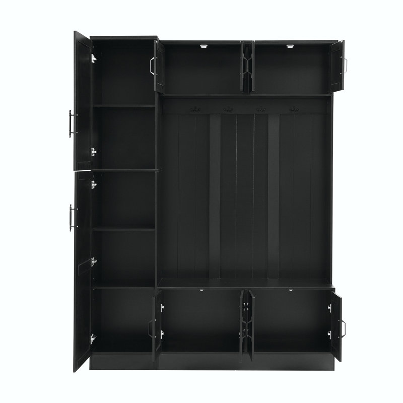 79'' Tall Modern Hall Tree With Shoe Storage, 4-In-1 Entryway Bench With 6 Cabinets, 4 Coat Hooks & Adjustable Shelf For Hallway, Living Room