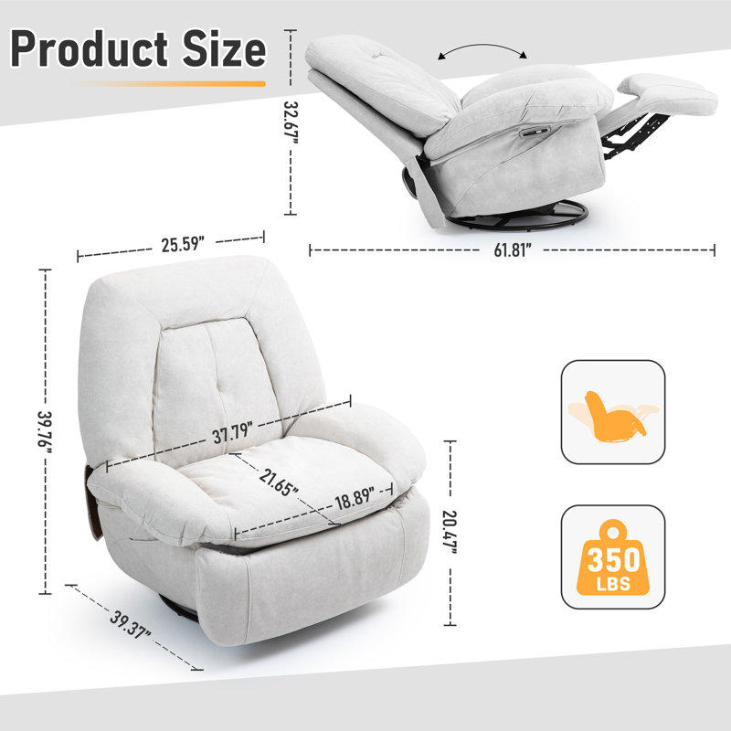 Swivel Rocker Recliner Chair Set Of 2, 360° Swivel Recliner With Heat And Massage, Rocker Recliner Nursery Glider Chair With Side Pockets For Living Room (gary, Fabric)
