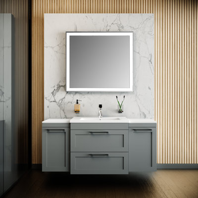Meuble-lavabo mural simple 33,3 po avec comptoir en céramique et miroir Jakara