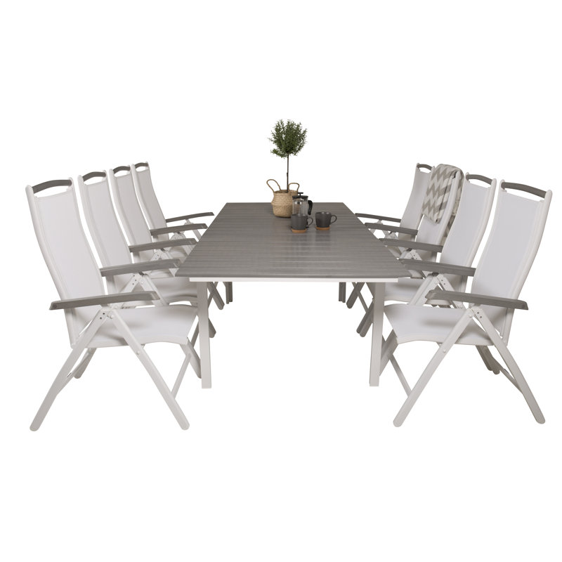 Faiyaz 8 - Person Patio Dining Set with Extendable Rectangular Table, White