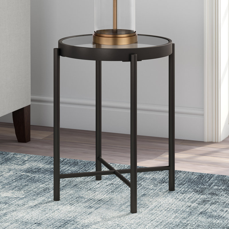 Glass Top End Table, Blackened Bronze