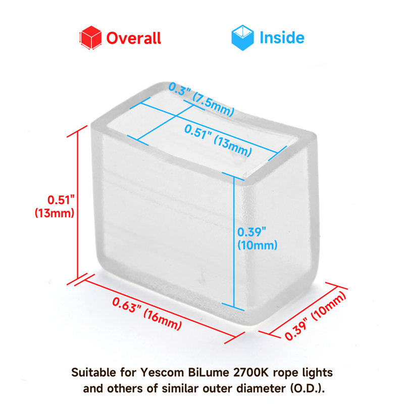 Yescom 20-Pack 1/2-in x 5/16-in x 3/8 in silicone blanc chaud DEL néon
