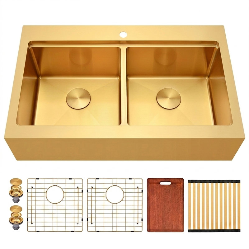 Évier de cuisine à double cuve en acier inoxydable de calibre 16 avec accoudoirs de calibre 16 et 36 po L 36 po x l 22 po avec accessoires