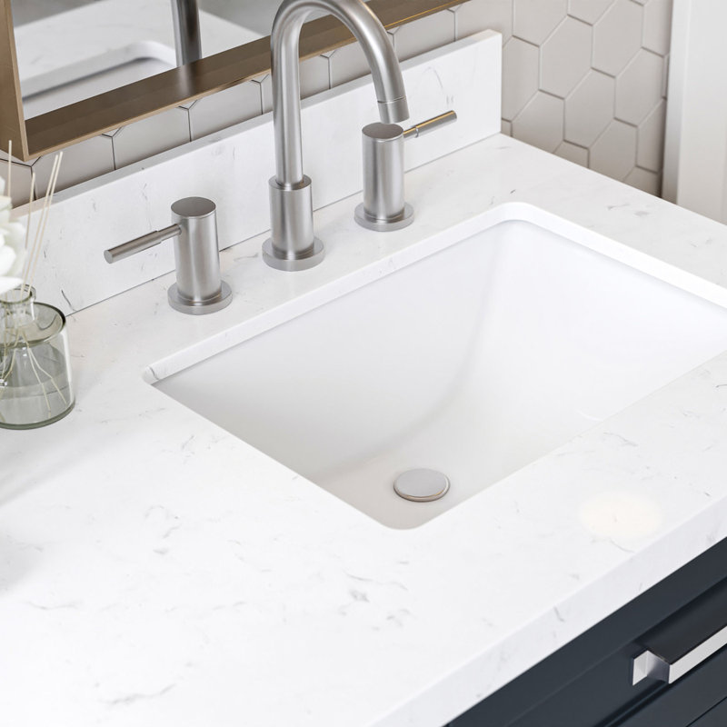 Ariel Monroe 60 Inch Double Rectangular Sink Bathroom Vanity With Carrara White Quartz Countertop, Midnight Blue
