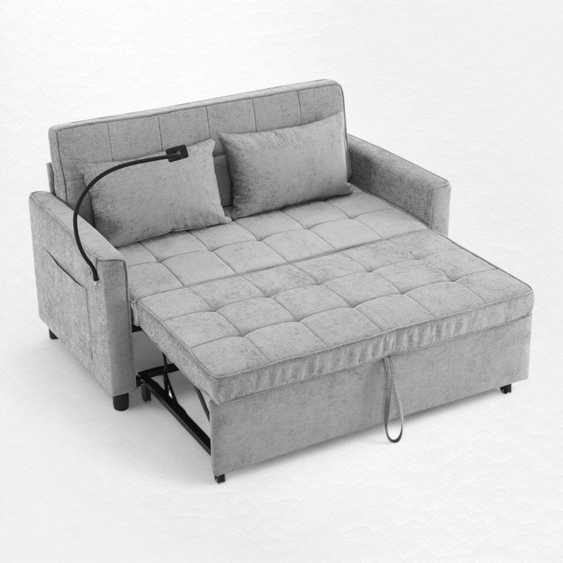Canapé-lit gigogne escamotable avec ports USB, Gris