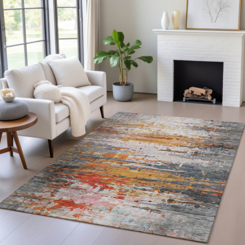 Machine Washable Indoor/Outdoor Xhevrie Terracotta Rug, Rectangle 10' x 14'
