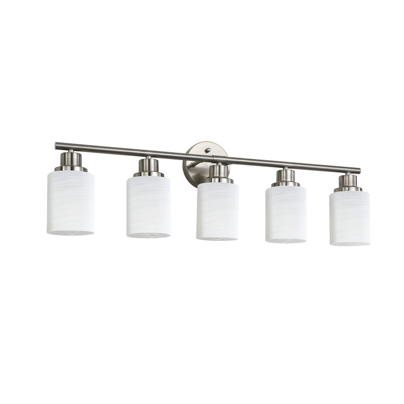 Luminaire pour meuble-lavabo moderne en nickel brossé 5 lumières avec abat-jour en verre givré - Applique murale pour salle de bain et couloir
