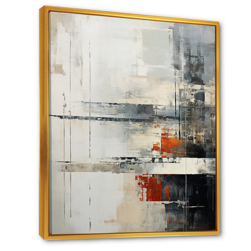 Abstrait noir et rouge sur route - Collages abstraits, reproductions d'art mural, Cadre flottant doré