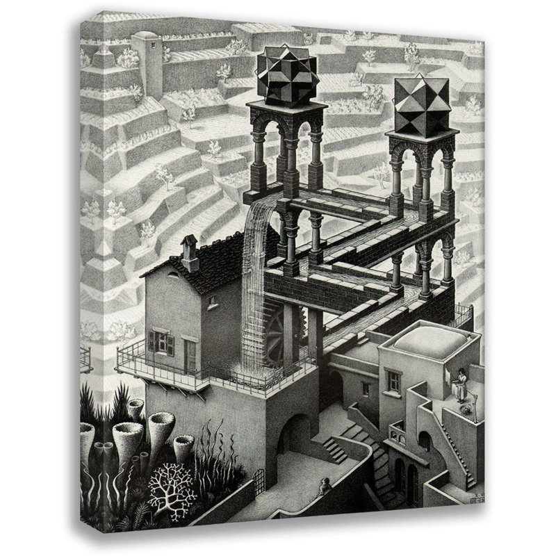 «The Waterfall» par M.C.Escher, toile tendue avec châssis, H 40 po x l 28 po