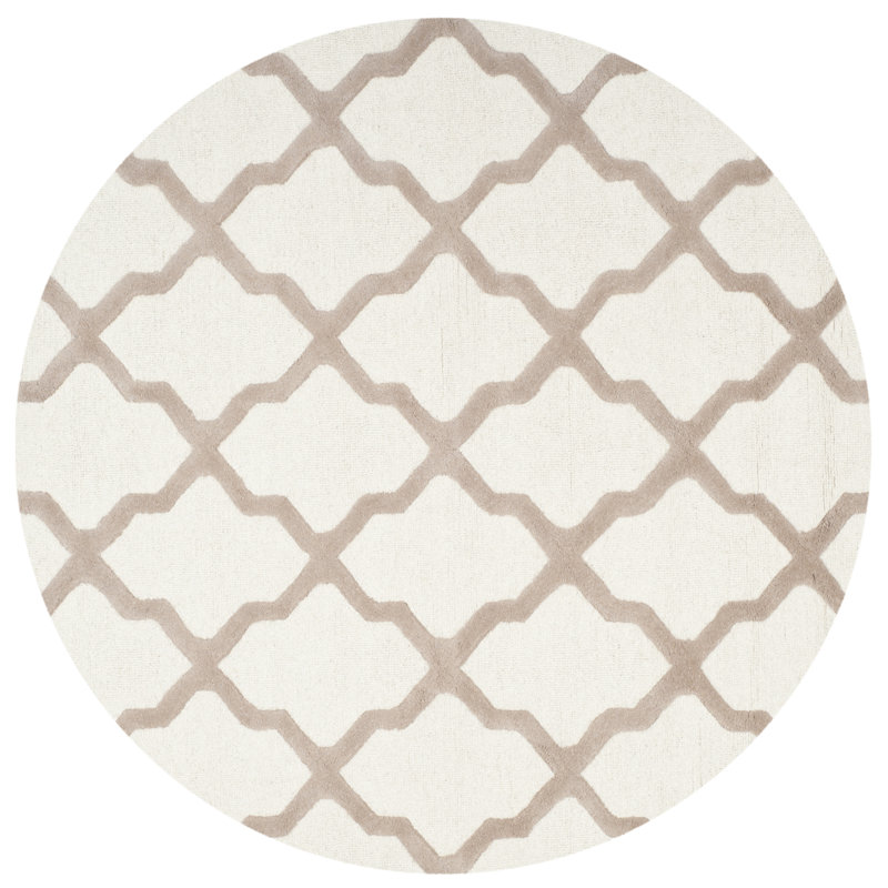 Cannen Hand Tufted Wool Geometric Rug, Round 6', Ivory/Beige