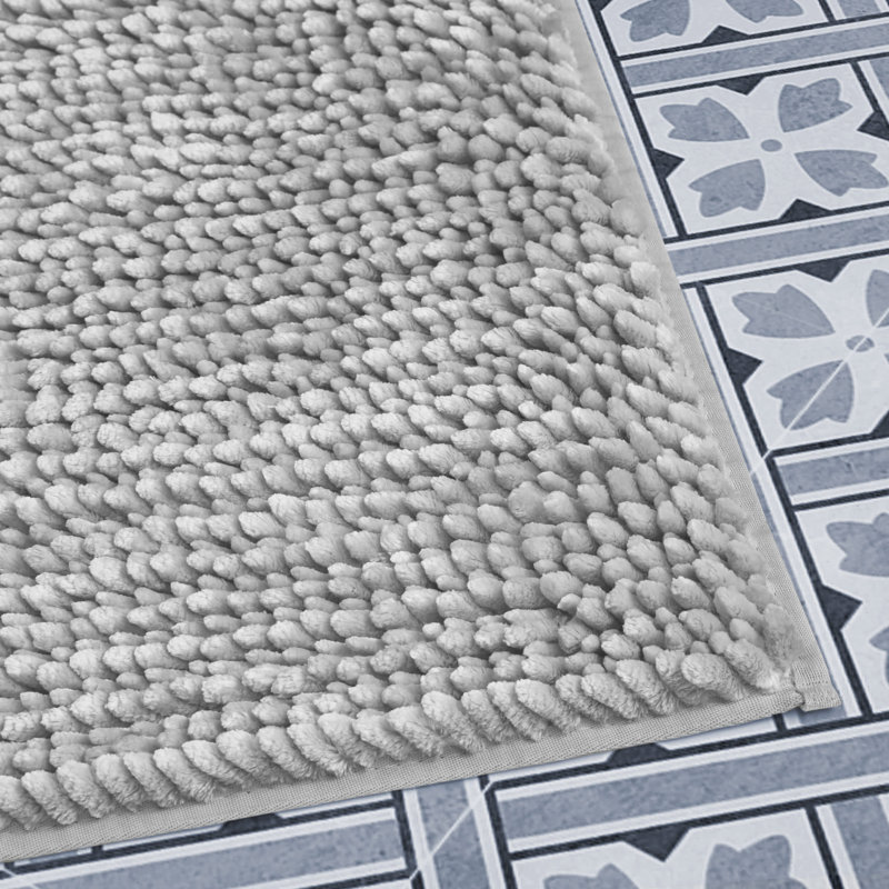 Laura Ashley Butter Chenille Bath Rug, 20" W x 34" L, Light Gray
