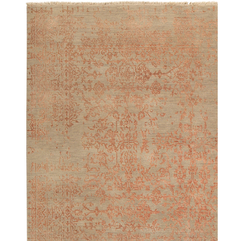 Tapis brun clair / orange de haute qualité noué à la main
