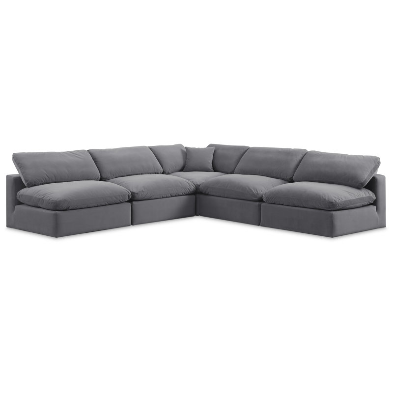 Hripsik Velvet L-Shaped Sectional Reversible, Grey Velvet