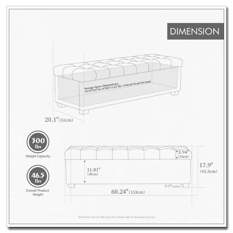 Banc de rangement rembourré en polyuréthane de 60,2 po de large avec repose-pieds capitonné avec repose-pieds, Brun