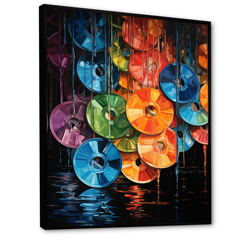 «Norcroft Compact Discs Shimmering Beats I», reproduction sur toile, H 20 po x l 12 po x P 1 po, Cadre flottant noir