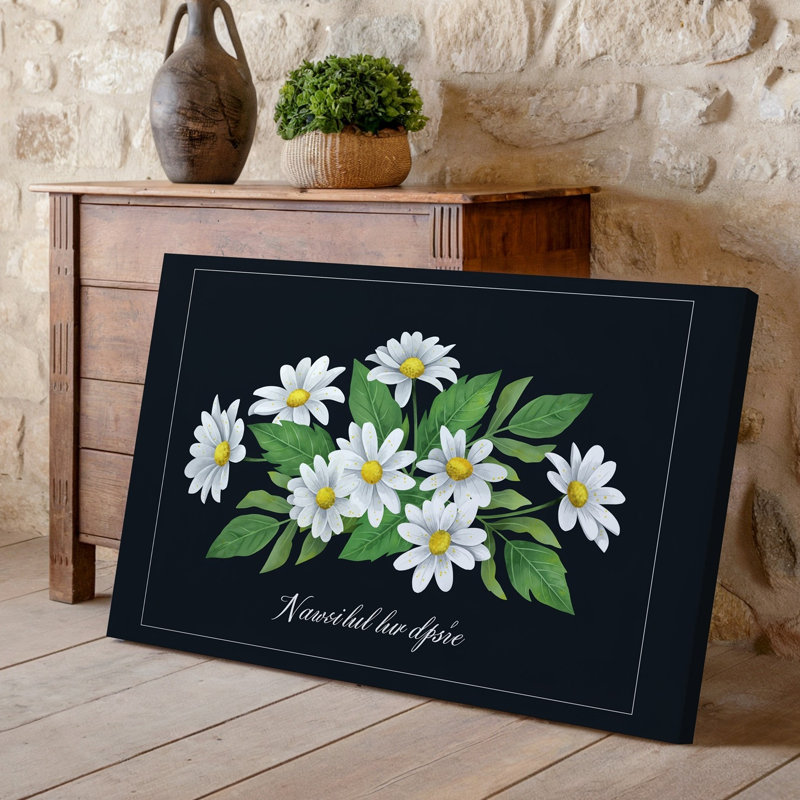 Toile, conception minimaliste mettant en vedette un bouquet délicat de marguerites blanches sur fond jaune, H 9 po x l 12 po