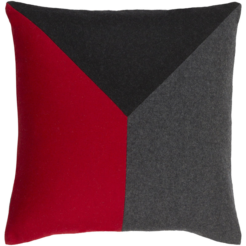  Geometric Pillow Cover, Red\Black, 22" H x 22" W x 0.25" D