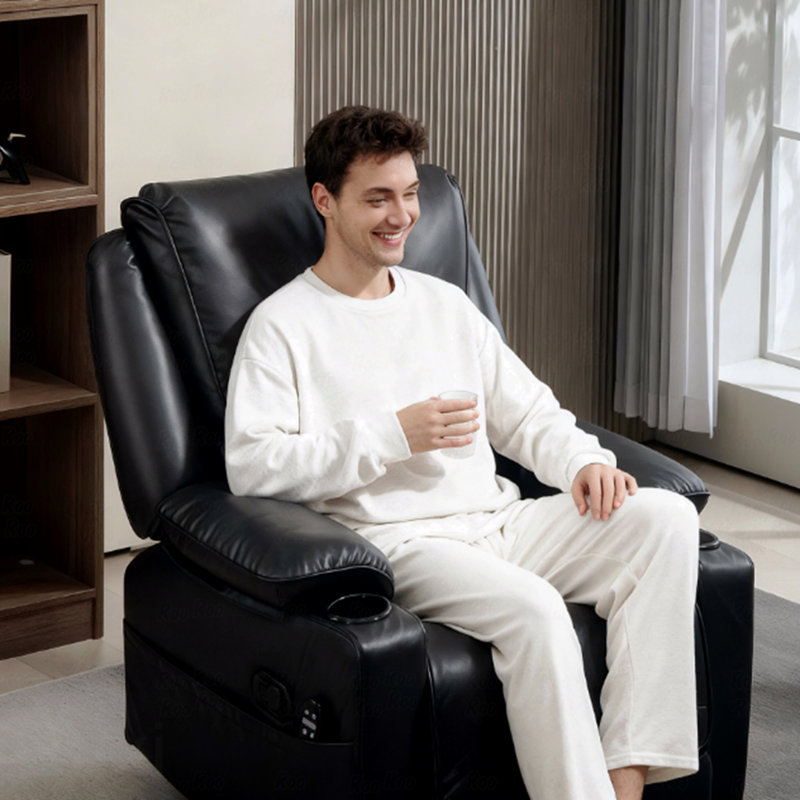 Avec fonction de massage avec fauteuil inclinable avec télécommande pour repose-pieds et chaise berçante pivotante surdimensionnée, noir