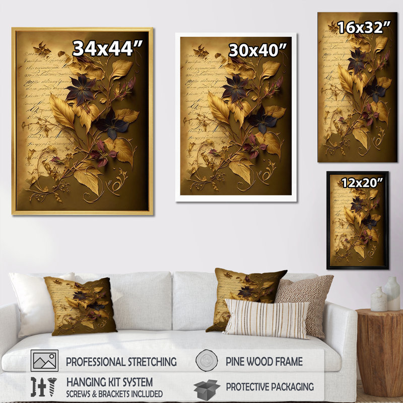 Fleurs séchées rétro sur toile encadrée, Cadre photo argenté, H 32 po x l 24 po x P 1 po