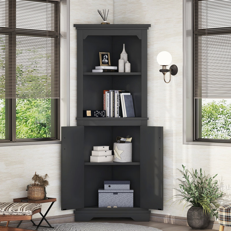 Tall Corner Cabinet with Doors for Efficient Storage in Living Room, Bathroom, Dining Room, or Kitchen