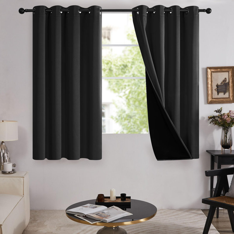 Panneau de rideau 100% occultant avec œillets (ensemble de 4), Noir, noir, noir, noir, L 52 po x L 45 po