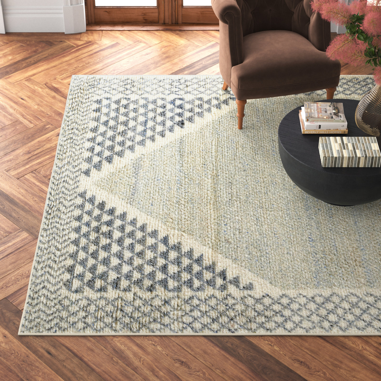 Berkeley Ivory Hand-Knotted Moroccan Wool Rug, Rectangle 4' x 6'