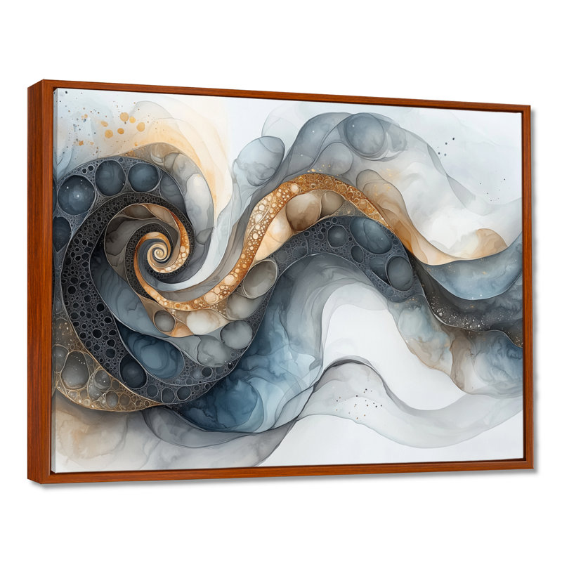 Weisberg abstrait noir et blanc liquide Vortex I - réalisme abstrait, art mural, Brun, H 12 po x l 20 po, Cadre flottant