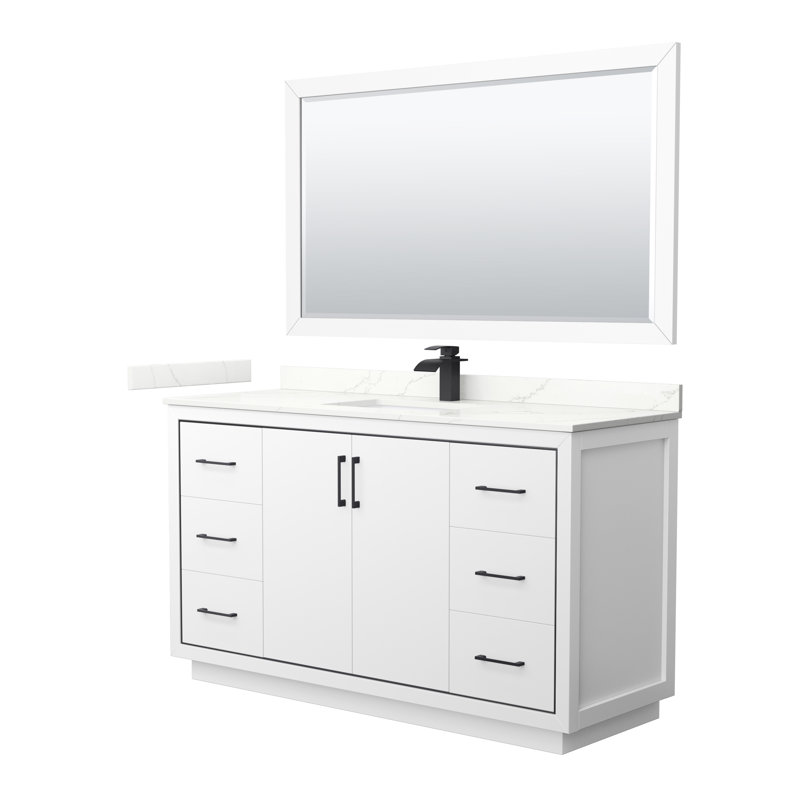 60'' W Single Vanity, Giotto Quartz, White, Satin Bronze
