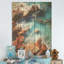 Blue And Orange Rocky Beach Aerial View V - Beach On Wood Print-1644953217