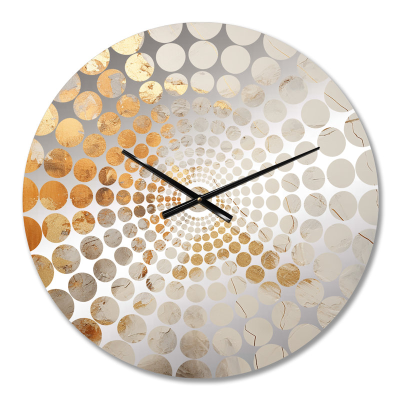 Horloge murale abstraite dorée et blanche à formes abstraites, Médium