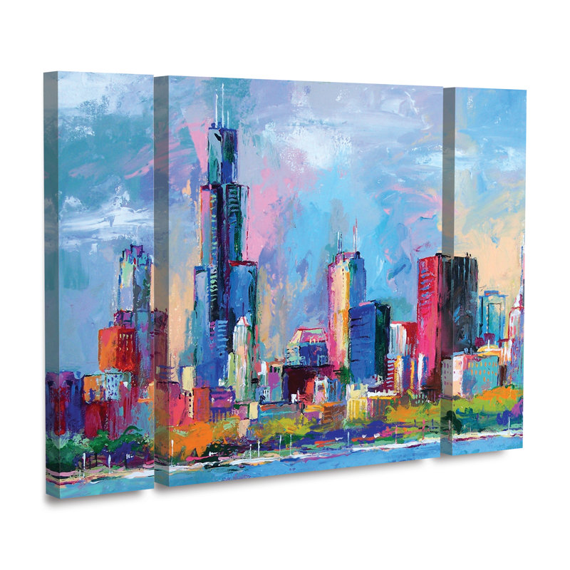 Ensemble de 3 panneaux d'art mural «Chicago 5» Richard Wallich, H 24 po x l 32 po x P 2 po