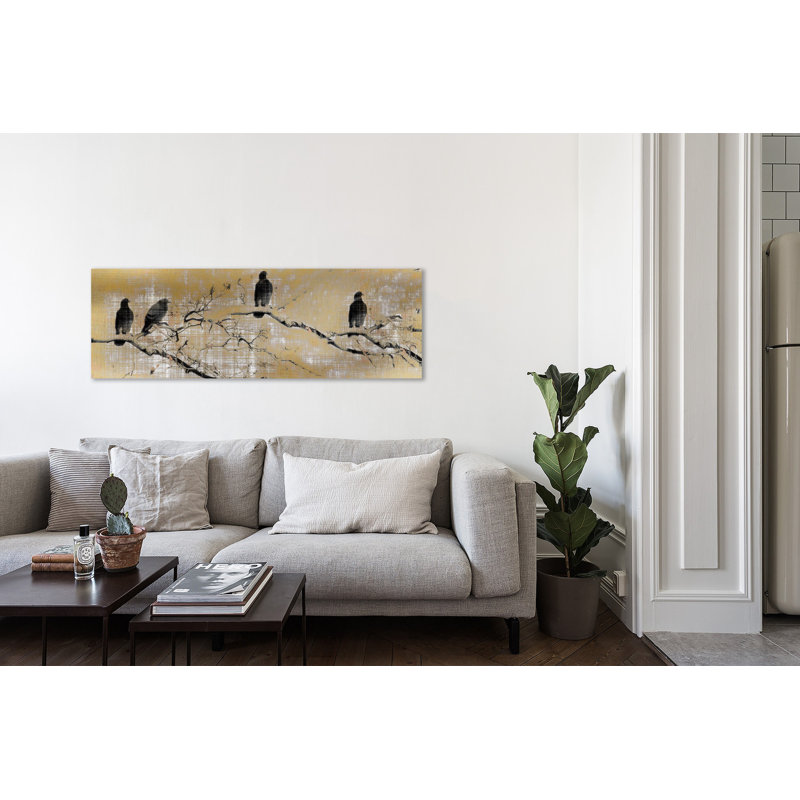 « black oiseaux » par kimberly allen, impression sur toile tendue, H 20 po x l 60 po x P 1,5 po