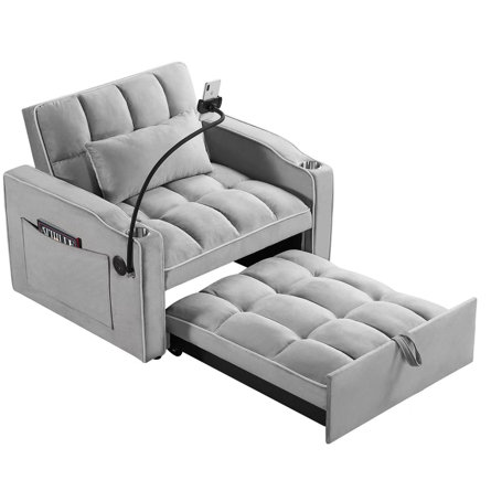 3-in-1 Convertible Sofa Bed Sleeper Chair with Adjustable Backrest, USB Charging & Cup Holder for Small Spaces