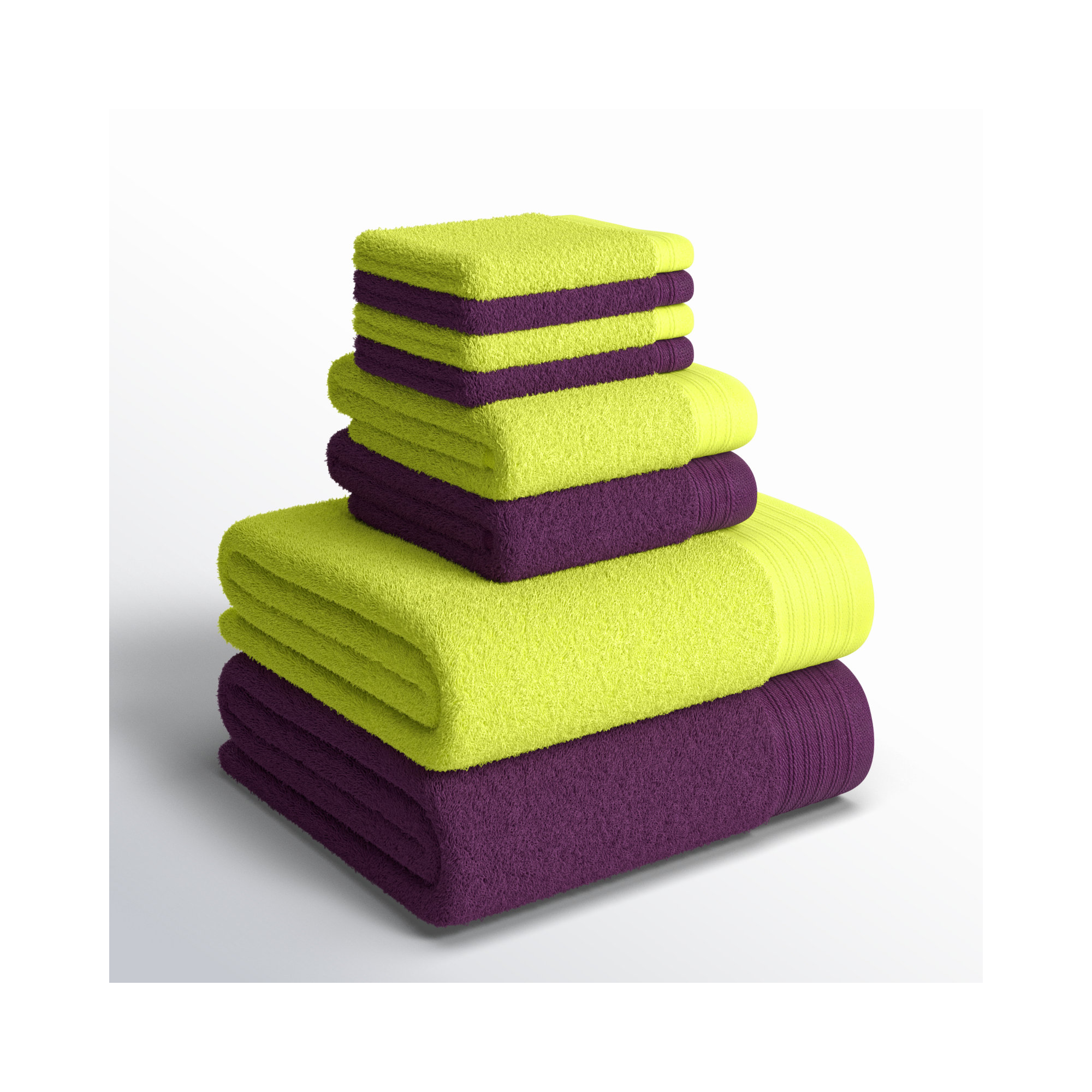 Doncia 8 Piece 100% Cotton Towel Set, Apple Green/Plum