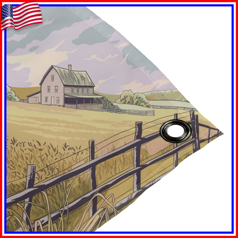 Tapisserie murale maison de campagne - Décoration murale paysage, H 104 po x 88 avec 4 œillets