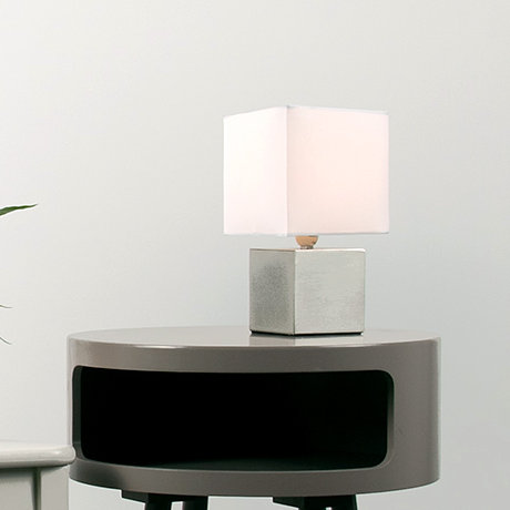 Diya Metal Table Lamp, No, Brushed Chrome Base/White Shade