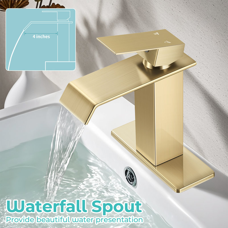 Single-Hole Single-handle Bathroom Faucet with Drain Assembly, Brushed Gold
