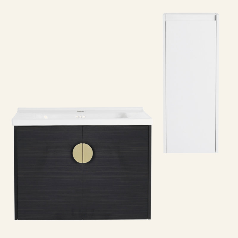 Meuble-lavabo mural 28 po avec lavabo en céramique et armoire latérale, portes à fermeture douce 28 po