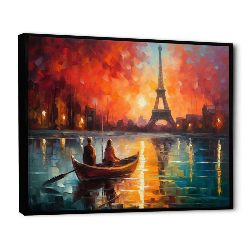 Peinture romantique sur toile I, soirée romantique, H 16 po x l 32 po x P 1 po, Cadre flottant noir