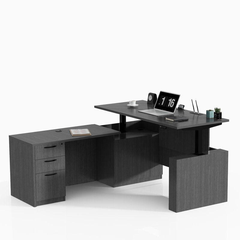 Parven Adjustable Height L-Shaped Executive Desk, Gray
