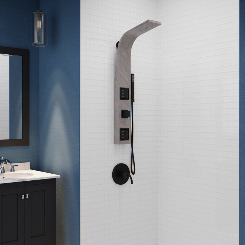 Aura Grey Marble Stainless Steel Shower Panel with Jets