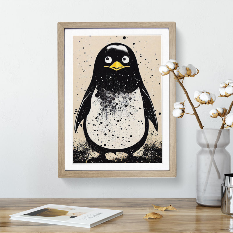 Penguin Graffiti No.4 - Wall Art, 48cm H x 36cm W, Oak Framed Paper, White