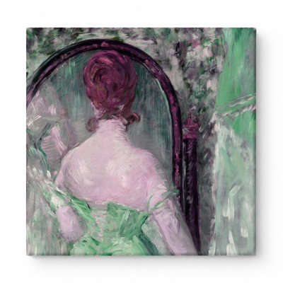 Femme devant un miroir - art mural carré sur toile