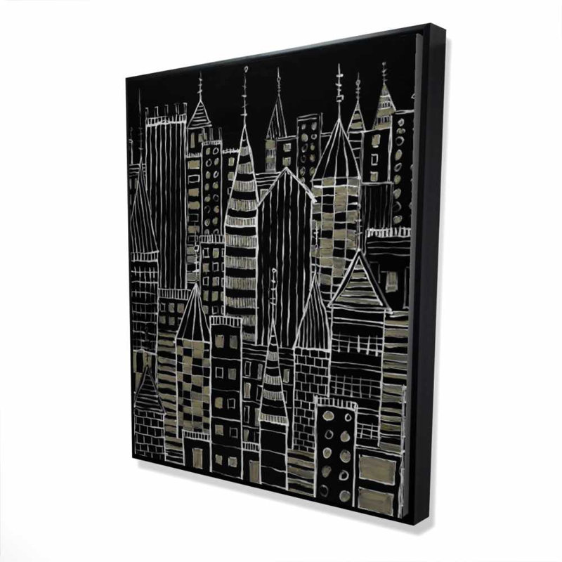 Illustration de la ville sombre - Toile encadrée beige pour la décoration intérieure, H 61,25 po x l 49,25 po