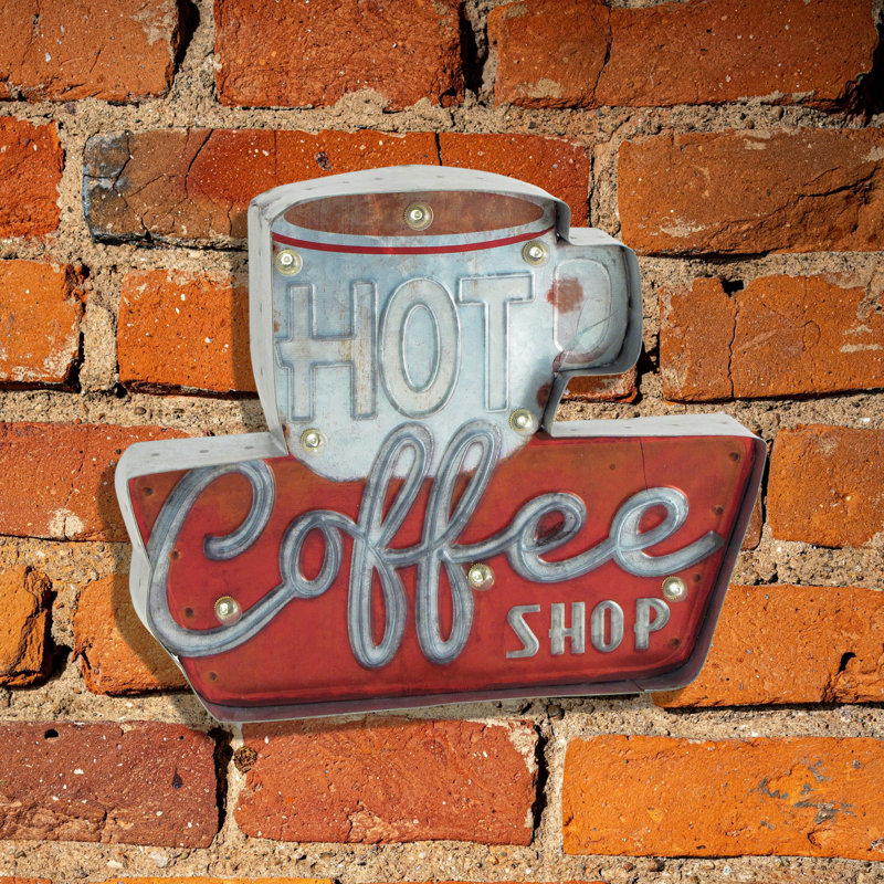 Metal Hanging Light-up Led "hot Coffee" Wall Sign